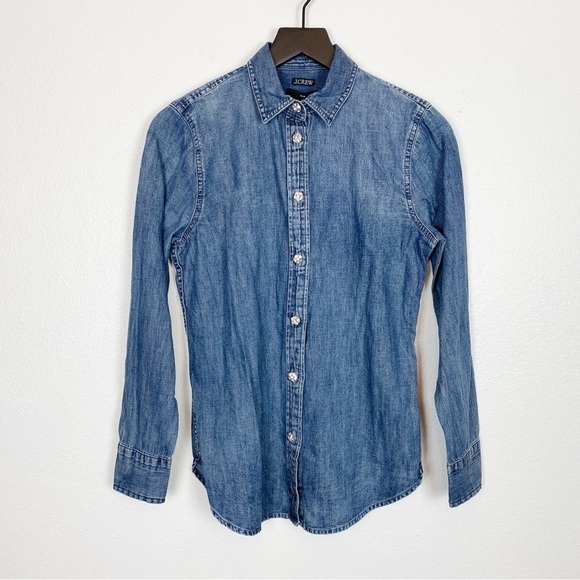 J. Crew Slim-Fit Chambray Shirt Jewel Buttons BW194 - Picture 5 of 9